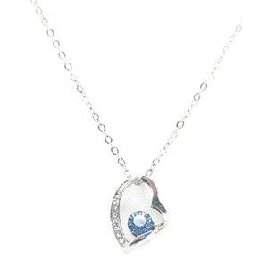 Blue Topaz Rhinestone Silver Tone Gemstone Floating Heart Love Pendant Necklace